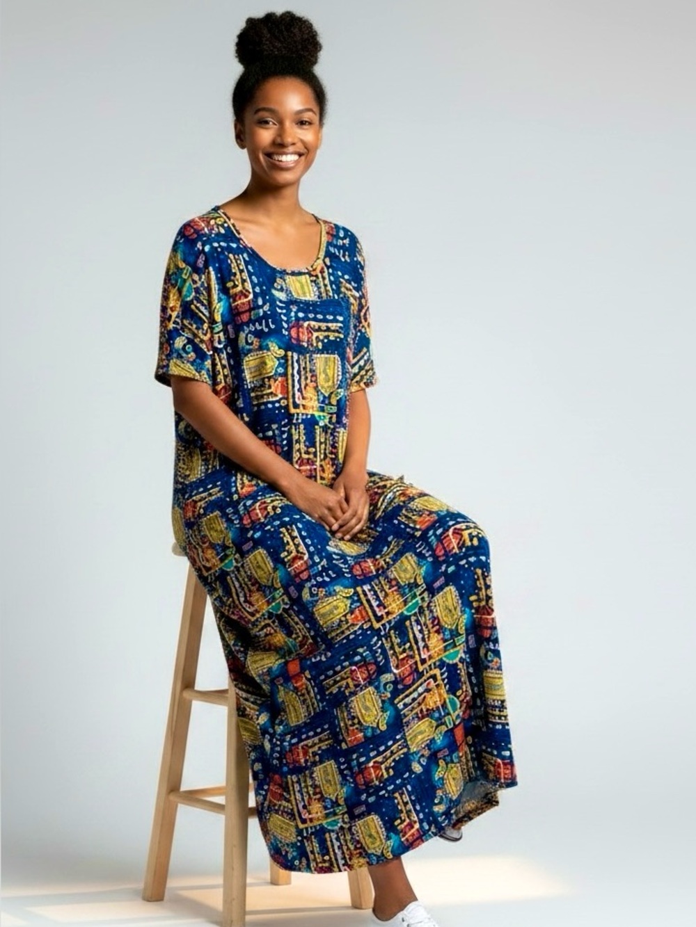 LuLaRoe Maxi Dress with Blue Geometric Print, 3X